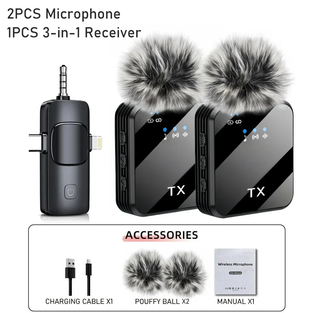 Wireless lavalier microphone, suitable for Apple Android charging portable podcast noise cancelling clip on microphone