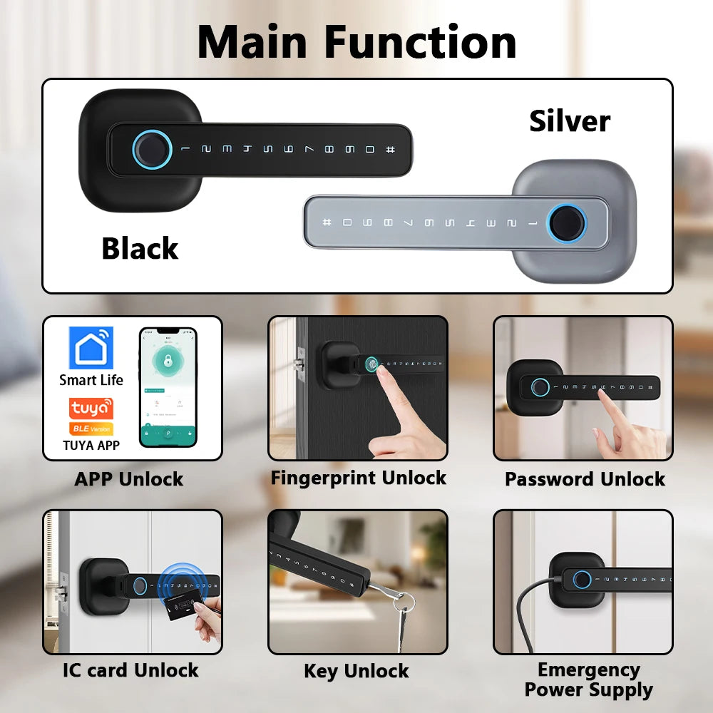 RAYKUBE M6 Tuya BLE Bedroom Digital Electronic Lock Fingerprint Door Lock with Password/Key/IC Card/ Tuya APP Unlock From USA