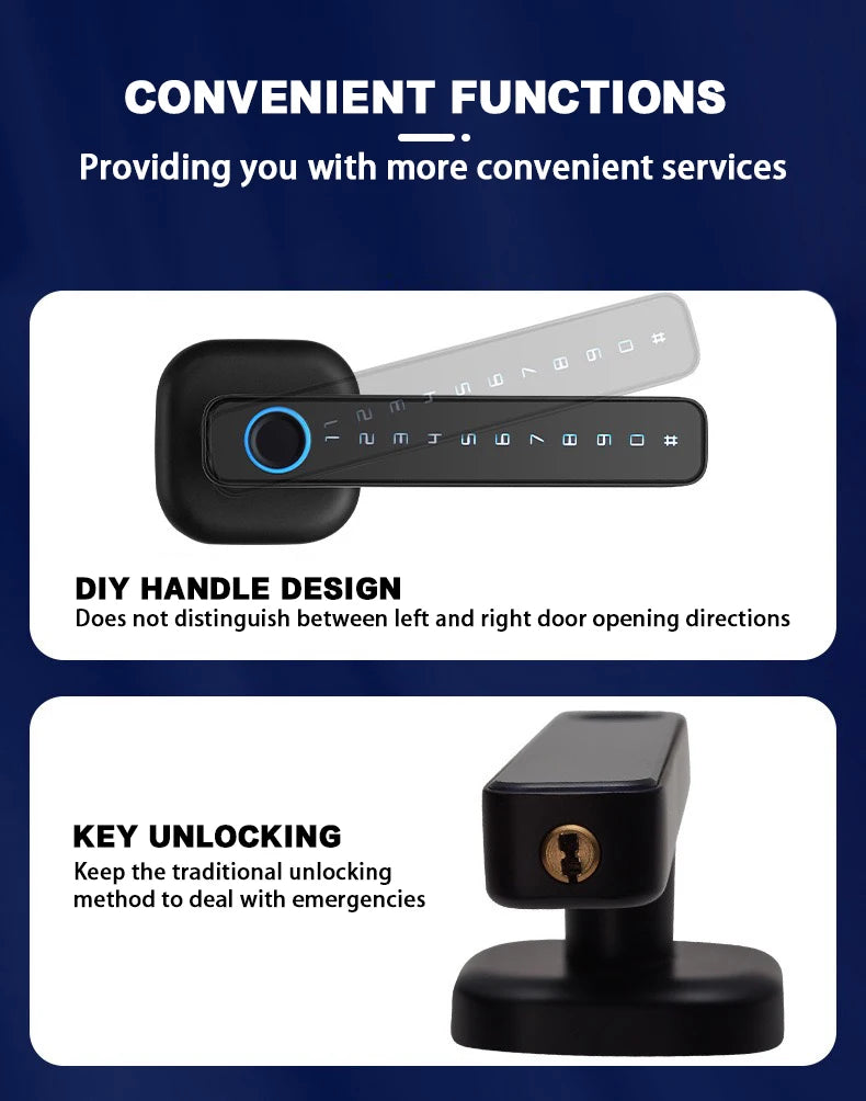 RAYKUBE M6 Tuya BLE Bedroom Digital Electronic Lock Fingerprint Door Lock with Password/Key/IC Card/ Tuya APP Unlock From USA