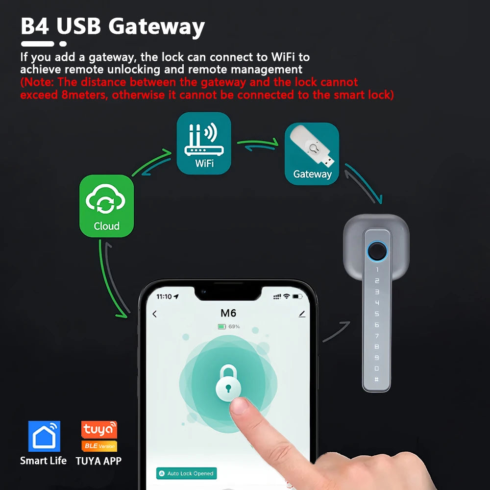 RAYKUBE M6 Tuya BLE Bedroom Digital Electronic Lock Fingerprint Door Lock with Password/Key/IC Card/ Tuya APP Unlock From USA