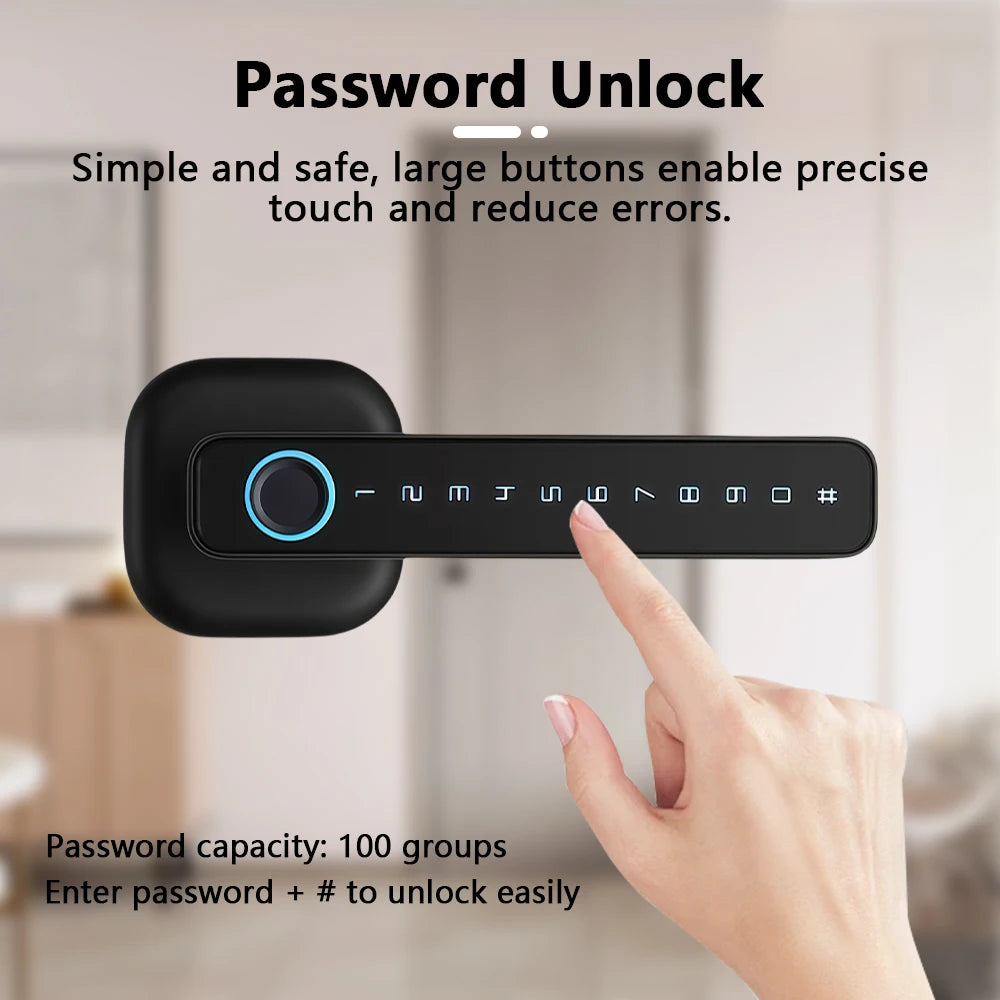RAYKUBE M6 Tuya BLE Bedroom Digital Electronic Lock Fingerprint Door Lock with Password/Key/IC Card/ Tuya APP Unlock From USA