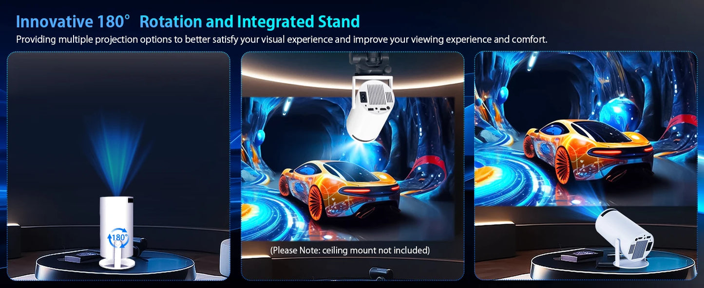 LynCast Projector 4K HD X1BQ Native 720P Android 11 Dual Wifi6 BT5.0 260ANSI 180° Rotatable Home Cinema Office Upgrated HY300