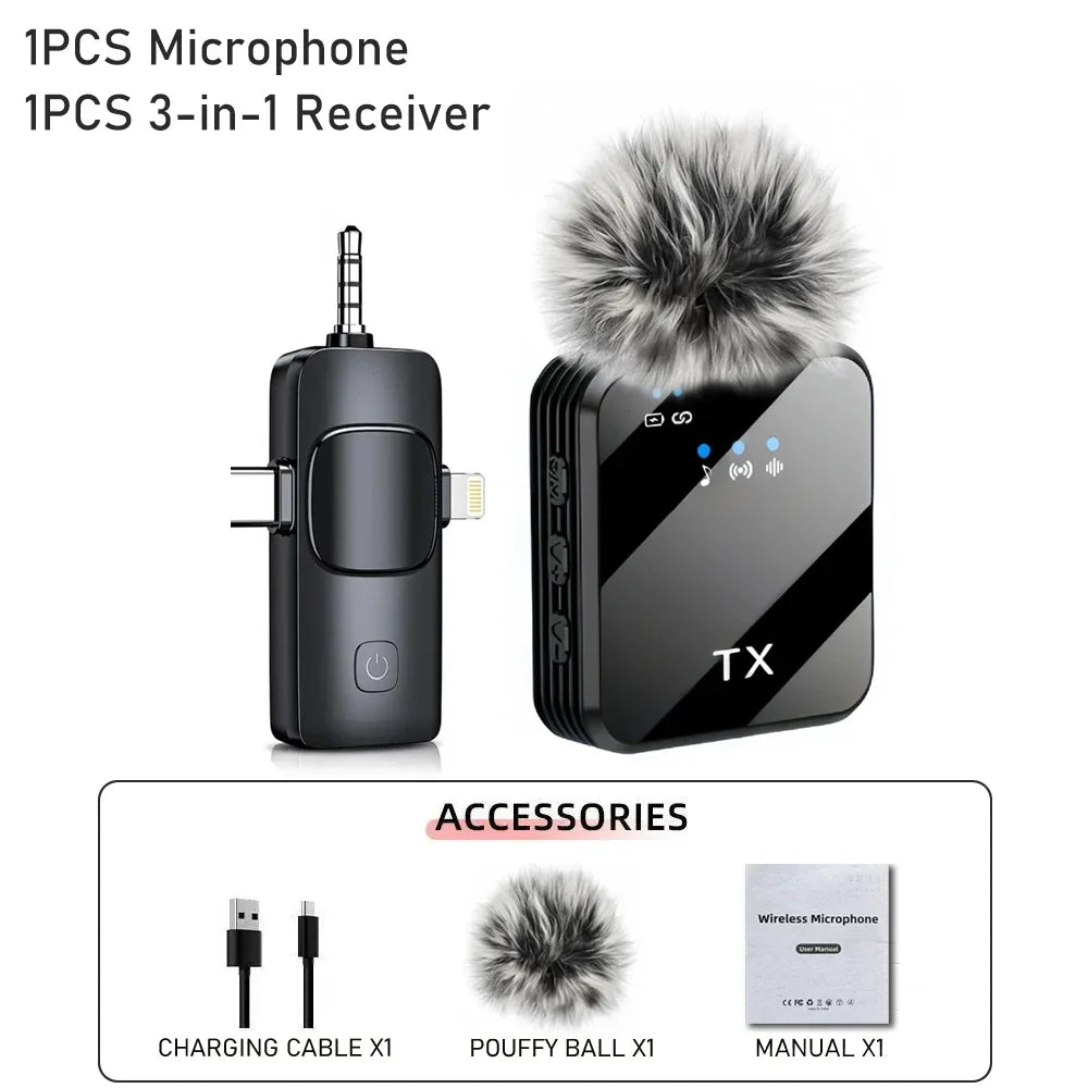 Wireless lavalier microphone, suitable for Apple Android charging portable podcast noise cancelling clip on microphone