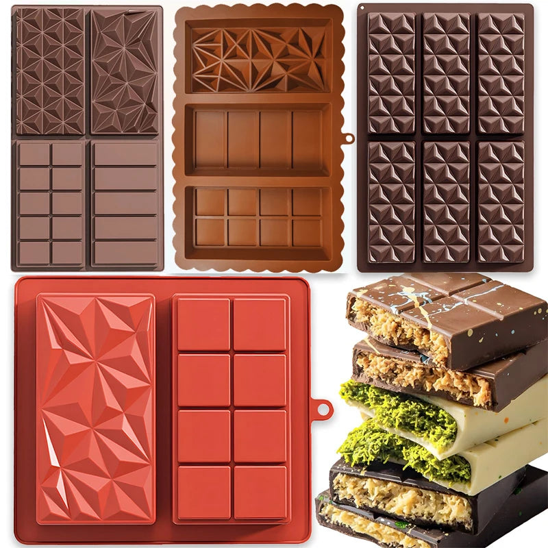Dubai Chocolate Bar Mold Deep Pistachio Chocolate Bar Silicone Thick Mold for Stuffed Bar Large Candy Bar Mold Gifts Christmas