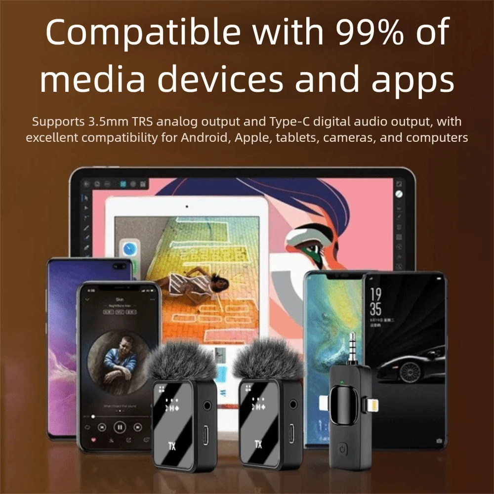 Wireless lavalier microphone, suitable for Apple Android charging portable podcast noise cancelling clip on microphone