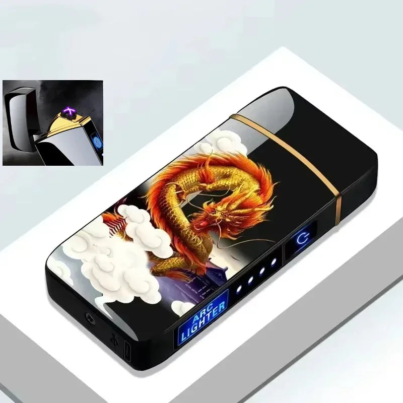 Electric Windproof Metal Lighter Double Arc Flameless Plasma Rechargeable USB Lighter LED Power Display Touch Sensor Lighters