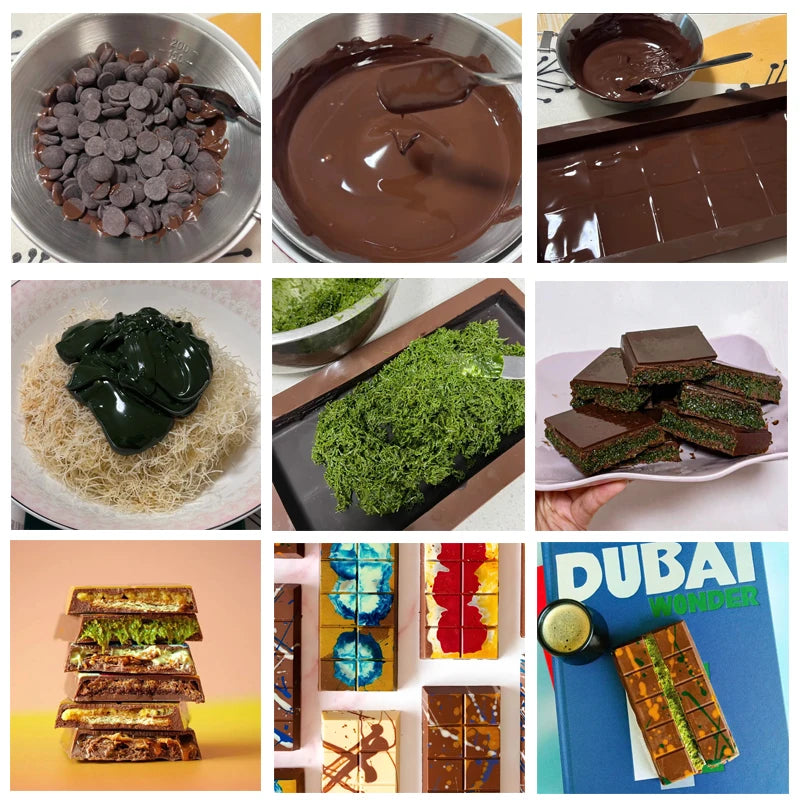 Dubai Chocolate Bar Mold Deep Pistachio Chocolate Bar Silicone Thick Mold for Stuffed Bar Large Candy Bar Mold Gifts Christmas