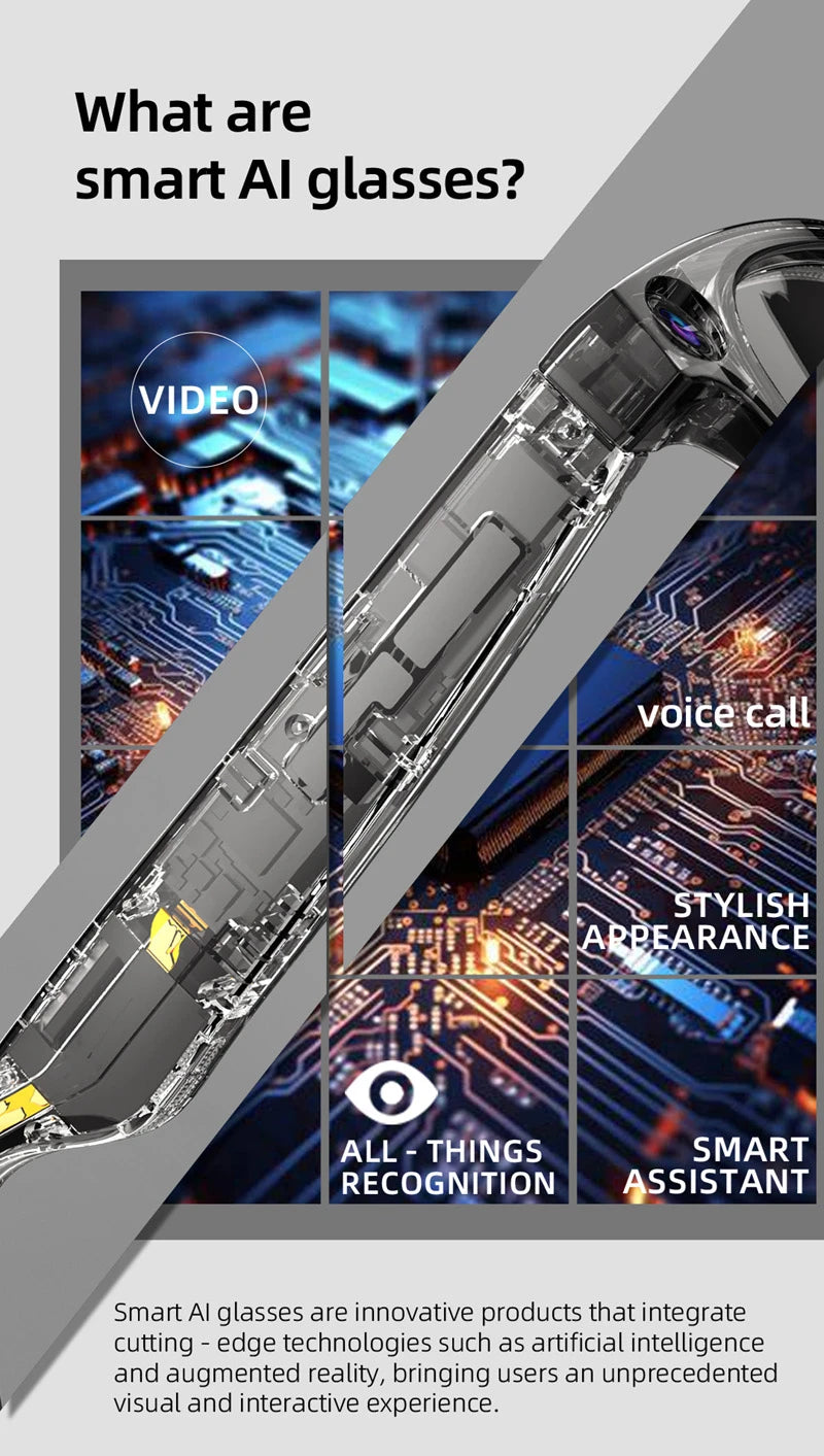 Xiaomi 4k Smart AI Bluetooth Glasses HD 800W pixel Shooting Waterproof Camera Photo Video Voice Call Translation Smart Glasses