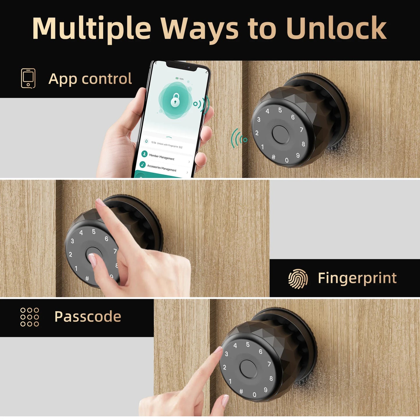 Viladepot Smart Lock Fingerprint Door Lock TYPE-C Interface App Control Passcode Unlock Electronic Touchscreen Keypad Indoor