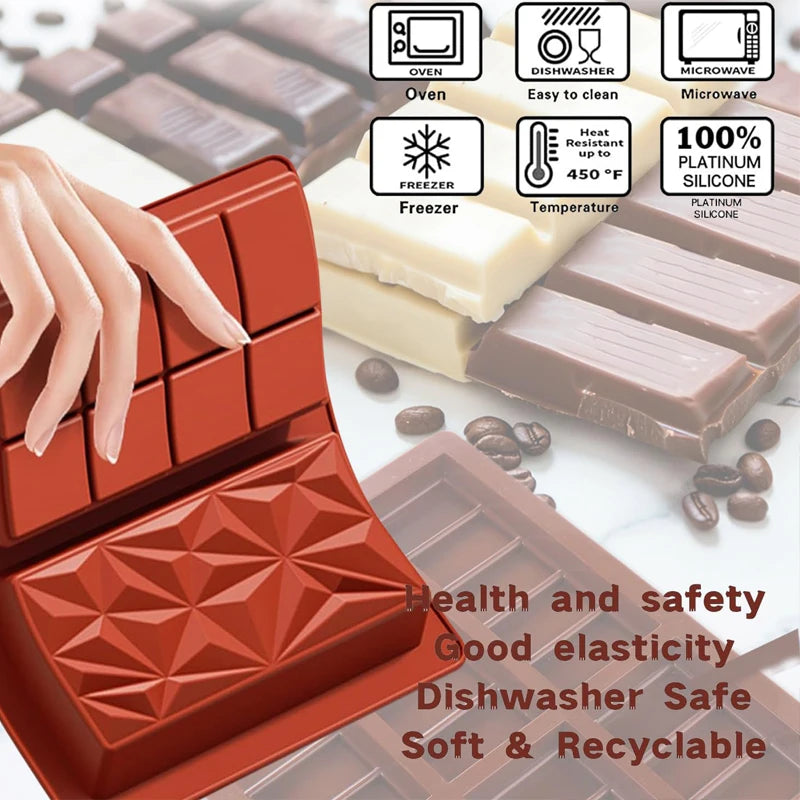 Dubai Chocolate Bar Mold Deep Pistachio Chocolate Bar Silicone Thick Mold for Stuffed Bar Large Candy Bar Mold Gifts Christmas