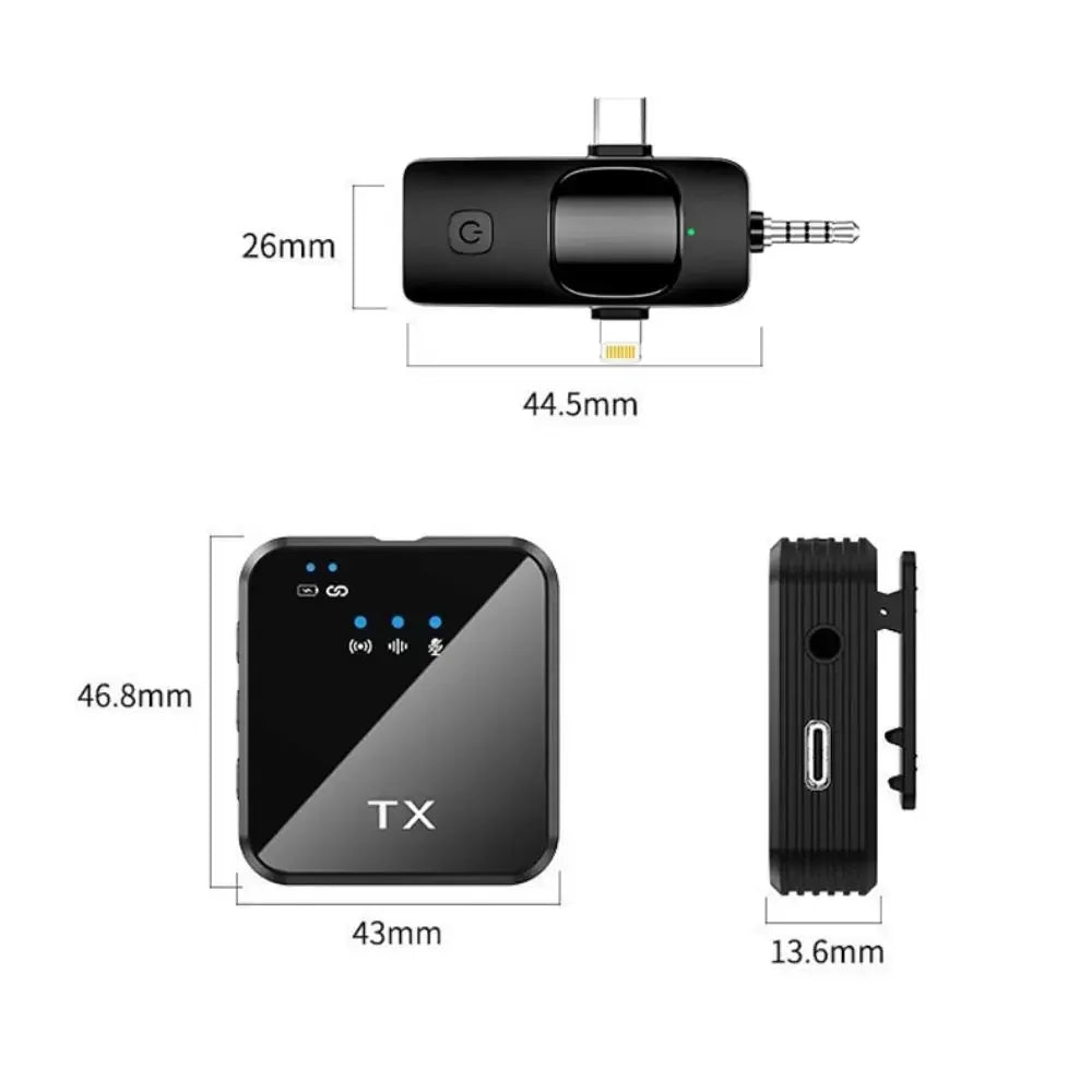 Wireless lavalier microphone, suitable for Apple Android charging portable podcast noise cancelling clip on microphone