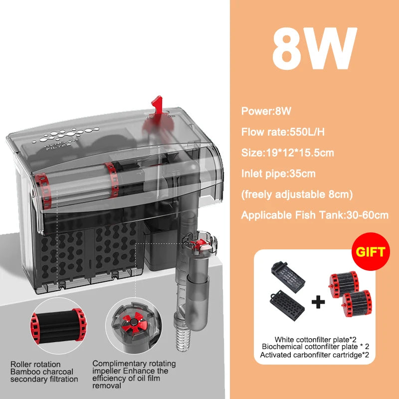 Aquarium Fish Tank Filter 3 in 1 Water Purification Circulation Pump Small Pump Silent Aeration Fish Tank Cleaning Tools