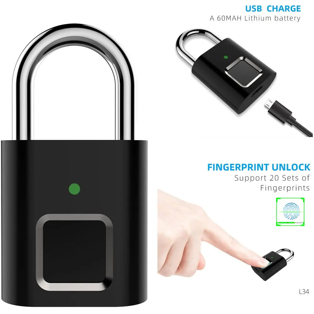 Keyless Fingerprint Lock with Tuya APP Smart Padlock Waterproof Door Lock 0.2sec Unlock Portable Anti-theft Padlock for Offices