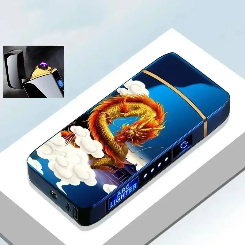Electric Windproof Metal Lighter Double Arc Flameless Plasma Rechargeable USB Lighter LED Power Display Touch Sensor Lighters