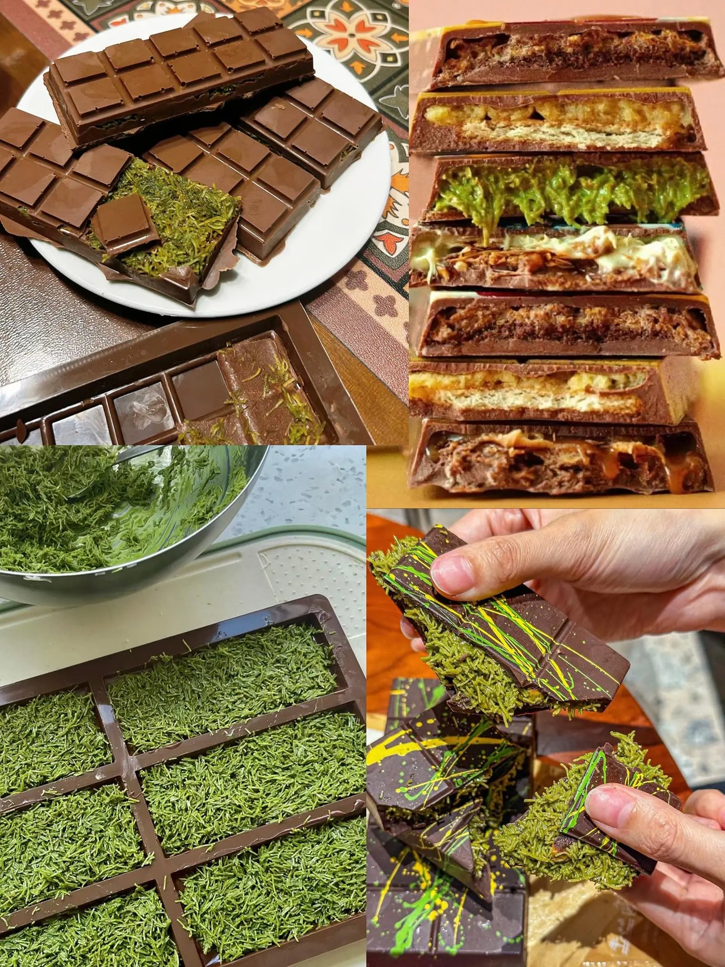 Dubai Chocolate Bar Mold Deep Pistachio Chocolate Bar Silicone Thick Mold for Stuffed Bar Large Candy Bar Mold Gifts Christmas