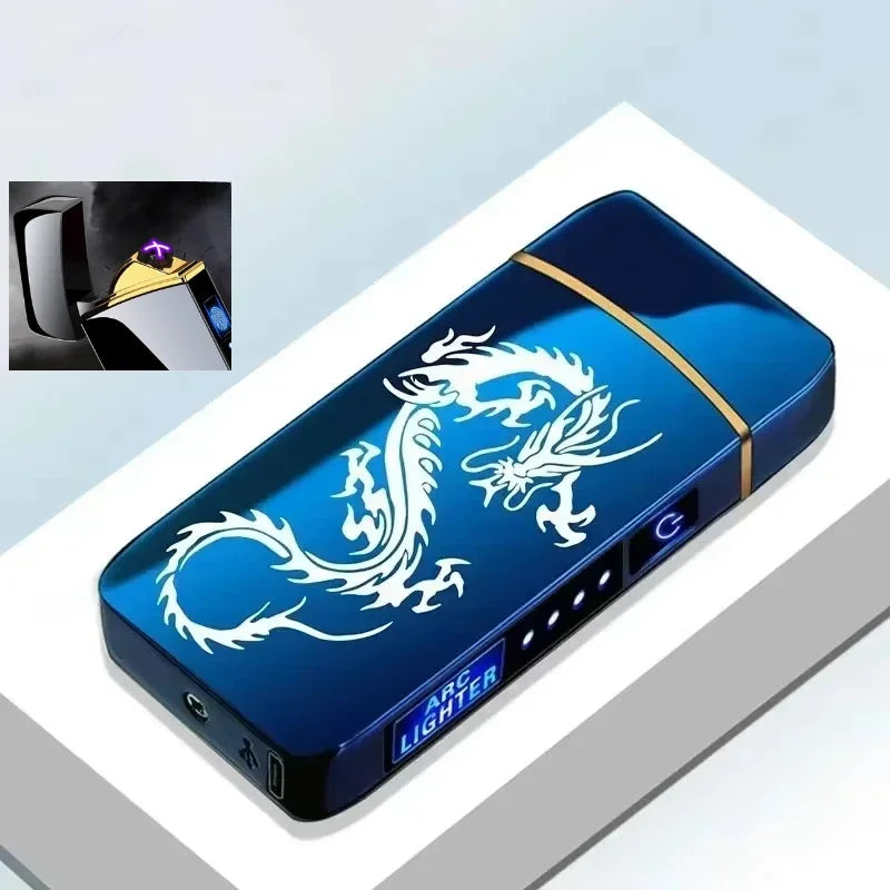 Electric Windproof Metal Lighter Double Arc Flameless Plasma Rechargeable USB Lighter LED Power Display Touch Sensor Lighters