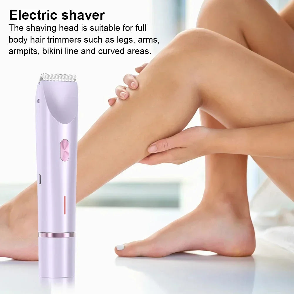 Women Electric Razors 2 in 1 Dual-Head Painless Bikini Trimmer Wet Dry Use for Ladies Pubic Hair Detachable Head Electric Shaver