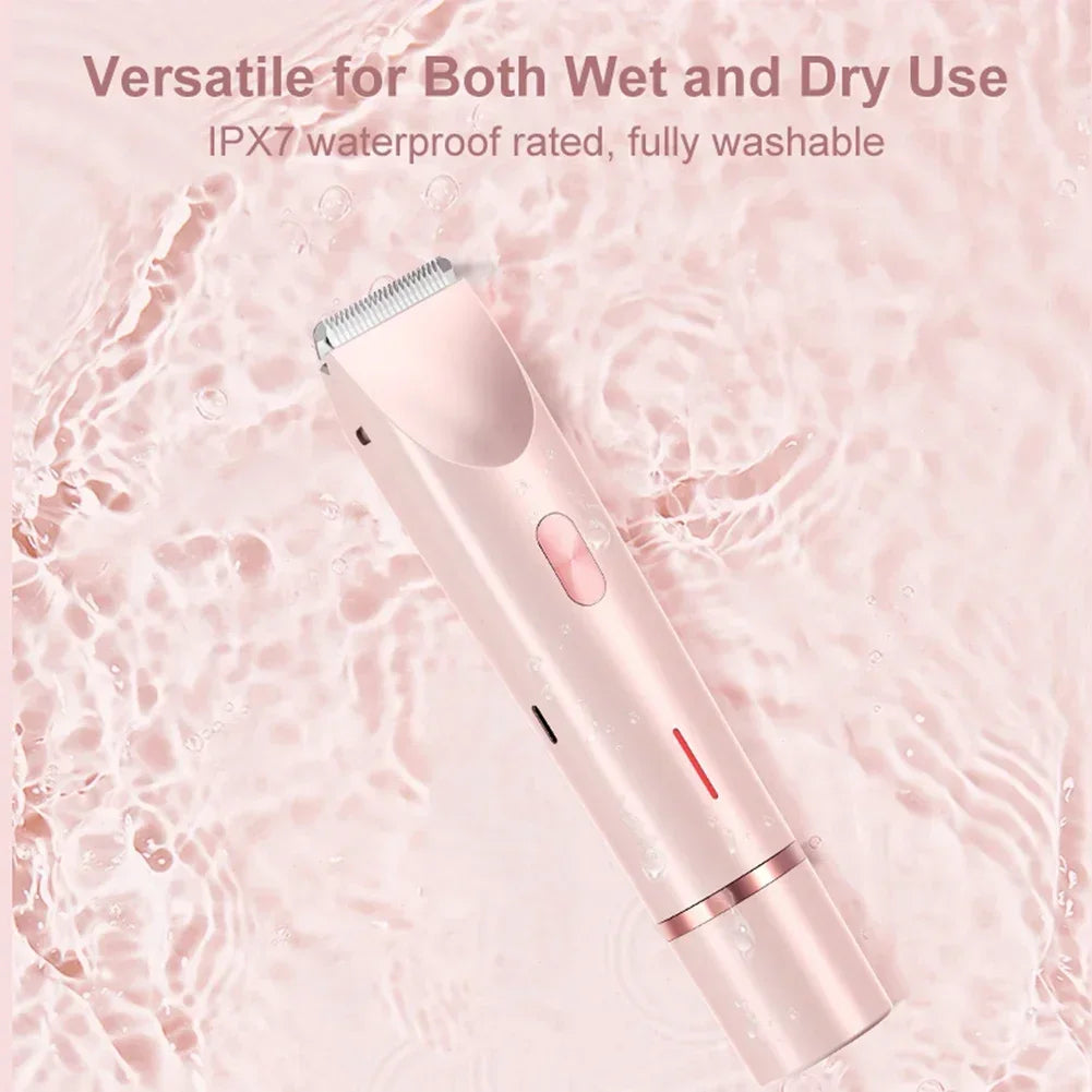 Women Electric Razors 2 in 1 Dual-Head Painless Bikini Trimmer Wet Dry Use for Ladies Pubic Hair Detachable Head Electric Shaver