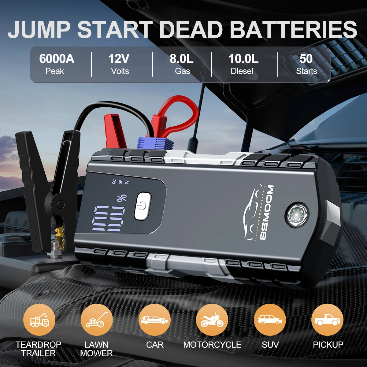 12V Portable Car Jump Starter Automatic Battery Booster Charger