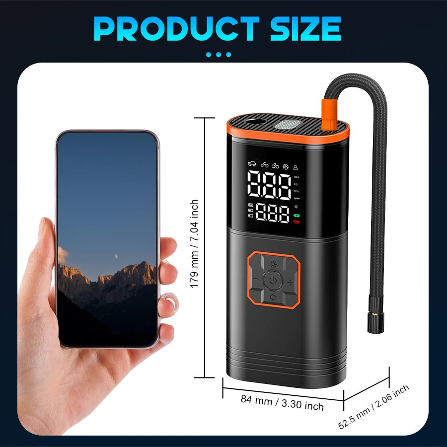 Digital Display Portable Tire Inzzator, USB Rechargeable Air Compressor for Car Bike Motorcycle Tires, Balls, Inflatable Toys