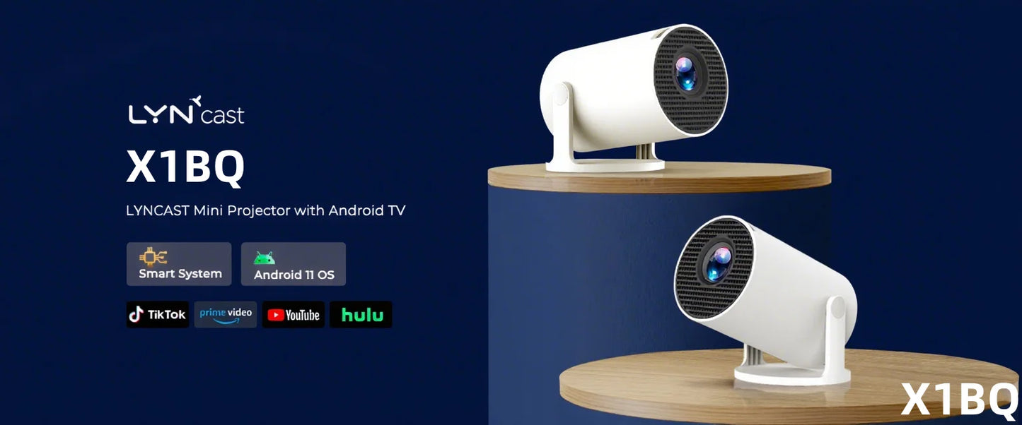 LynCast Projector 4K HD X1BQ Native 720P Android 11 Dual Wifi6 BT5.0 260ANSI 180° Rotatable Home Cinema Office Upgrated HY300