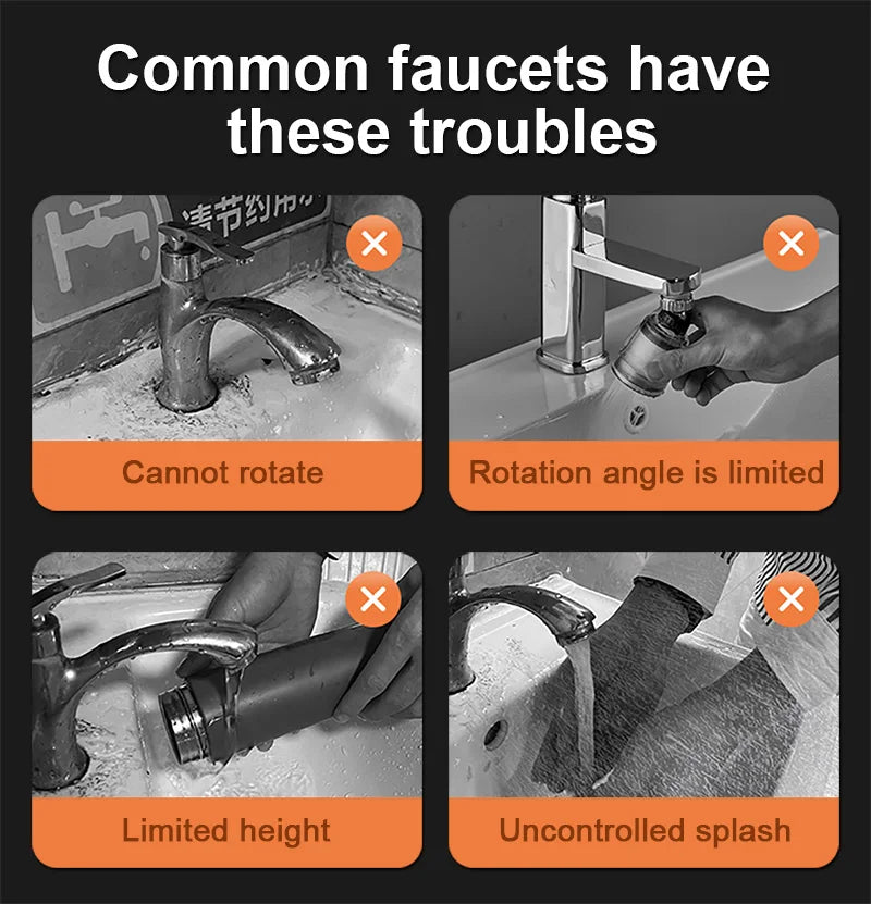 1080° Rotatable Extension Faucet Sprayer Head Water Tap Nozzle Universal Bathroom Tap Extend Adapter Aerator 2 Spray Modes