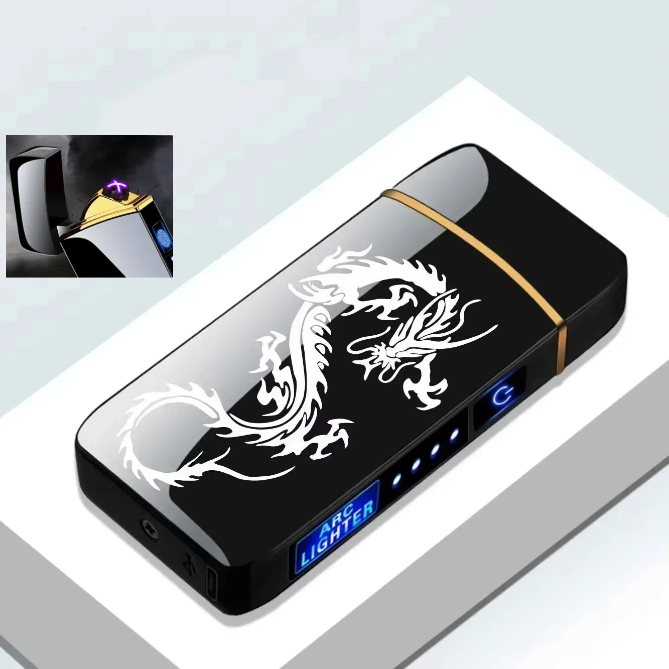 Electric Windproof Metal Lighter Double Arc Flameless Plasma Rechargeable USB Lighter LED Power Display Touch Sensor Lighters